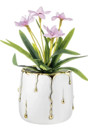 Vaso grande in marmorino con decori a goccia design elagante con piantina Prezzo Ridotto