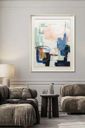 Ultimissimo Modello Quadro astratto con cornice dipinto a mano su tela di cotone Blues 114x144