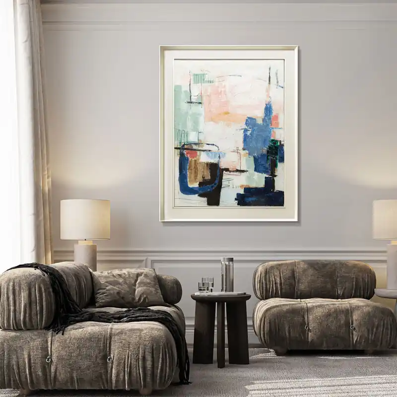 Ultimissimo Modello Quadro astratto con cornice dipinto a mano su tela di cotone Blues 114x144