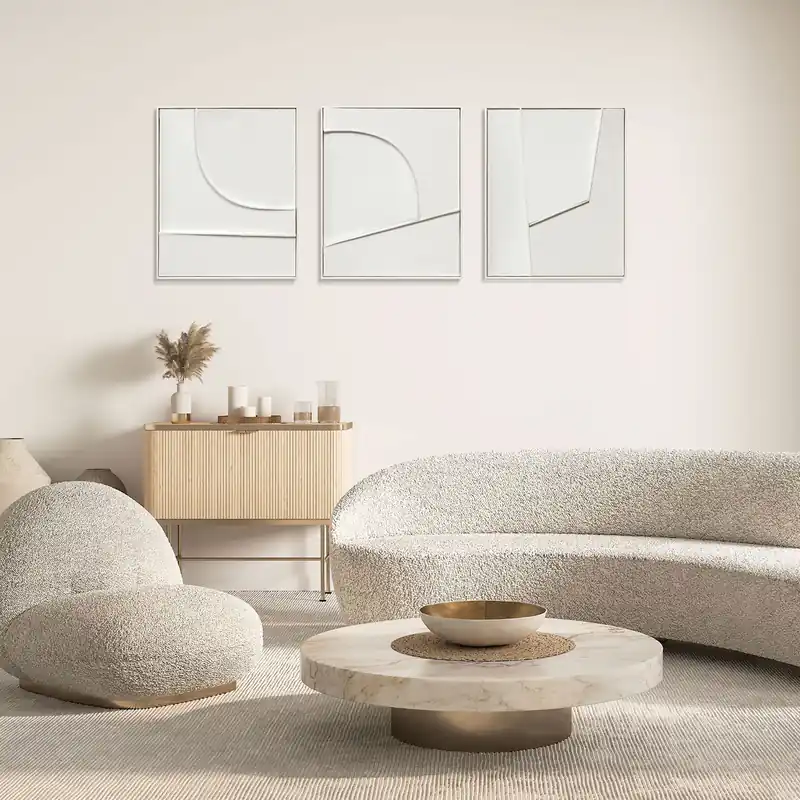 Offerta Lampo Quadri astratti set 3 pezzi dipinti a mano su tela con cornice Groove 50x60