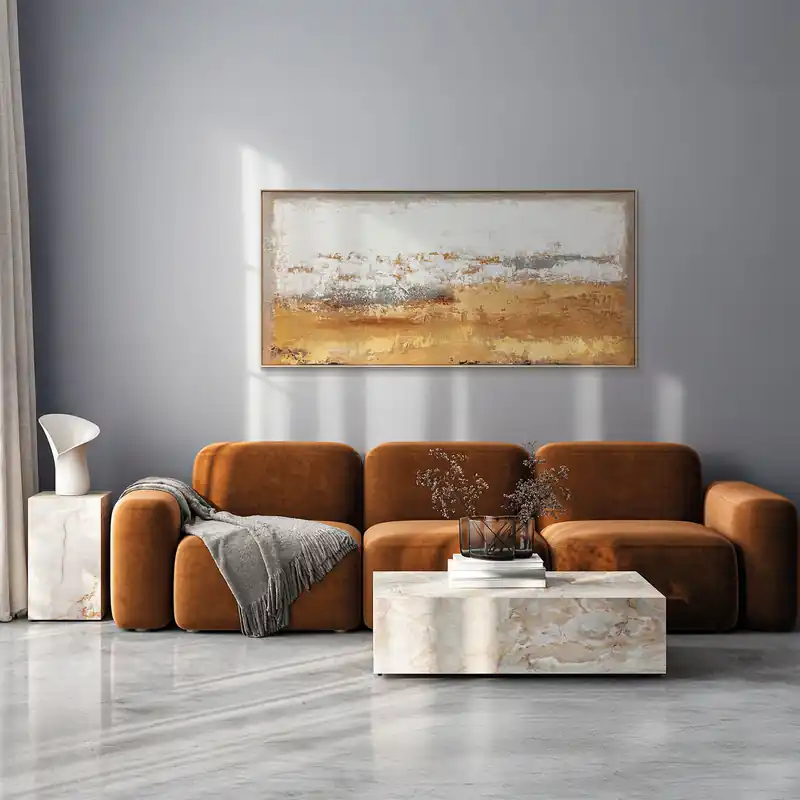 Quadro astratto dipinto a mano su tela di cotone con cornice Clay 150x70 Spedito Oggi