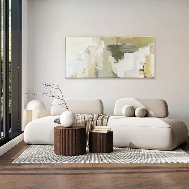 Compra Adesso Quadro astratto dipinto a mano su tela di cotone con cornice Basil 70x150