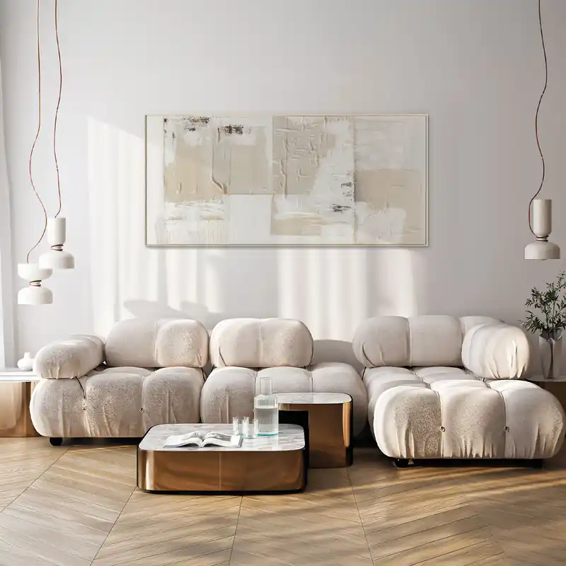 Popolare Quadro astratto dipinto a mano su tela di cotone con cornice Almond 70x150