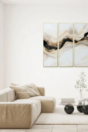 Scelto Dai Clienti Stampa set 3 pezzi su tela con motivo astratto con cornice Golden Flow 40x120
