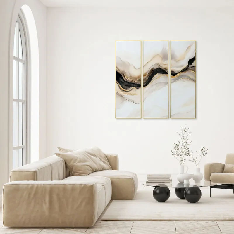 Scelto Dai Clienti Stampa set 3 pezzi su tela con motivo astratto con cornice Golden Flow 40x120