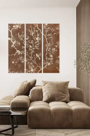 Stampa verticale set 3 pezzi su tela motivo floreale con cornice Sakura 40x120 Di Tendenza