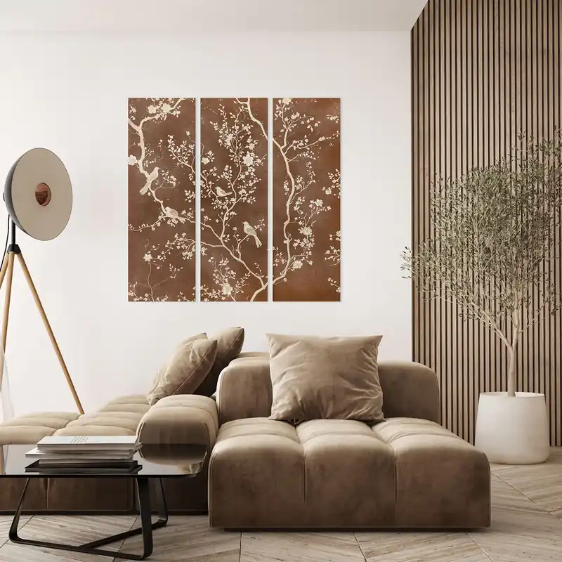 Stampa verticale set 3 pezzi su tela motivo floreale con cornice Sakura 40x120 Di Tendenza