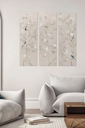 Sconto Stampa verticale set 3 pezzi su tela motivo floreale con cornice Haru 40x120
