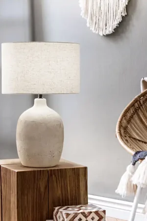 A Buon Prezzo Lamapada da tavolo moderna in ceramica con paralume in tessuto - 60W - IP20