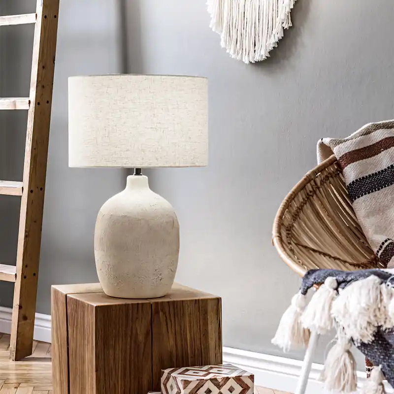 A Buon Prezzo Lamapada da tavolo moderna in ceramica con paralume in tessuto - 60W - IP20