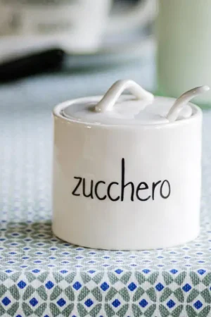 Prezzo Conveniente Zuccheriera con coperchio e cucchiaino in ceramica