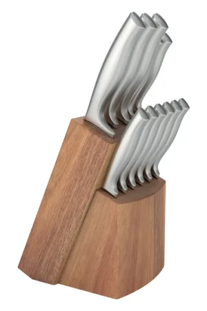 Ceppo in legno con 11 coltelli in acciaio inox Super Prezzo