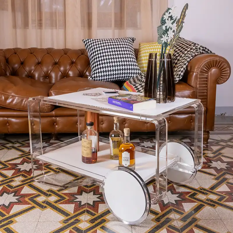 Carrello portavivande con ruote e struttura in plexiglass Spedizione Espresso