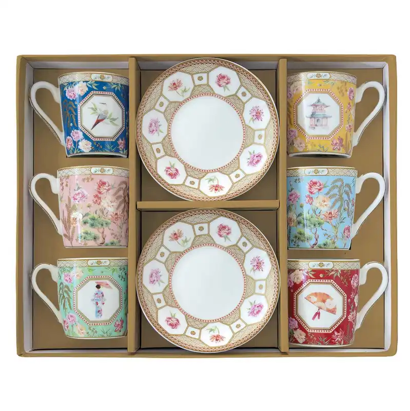 Promo Stagionale Set 6 tazzine da caffe con piattino in porcellana