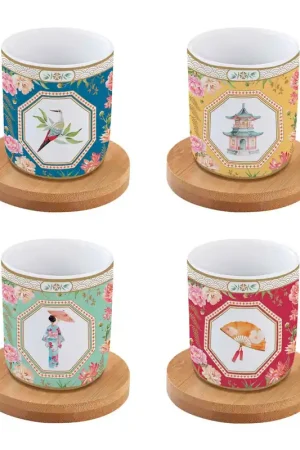 Vendita Finale Set 4 bicchierini da caffe con piattino in bamboo