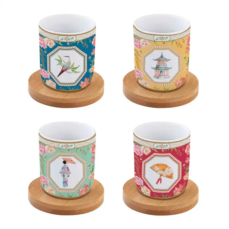 Vendita Finale Set 4 bicchierini da caffe con piattino in bamboo