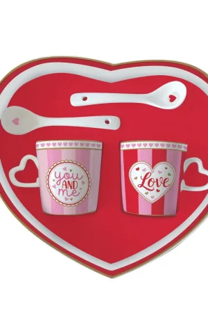 Set 2 tazzine da caffè con piattino con cuore e cucchiaini Occasione