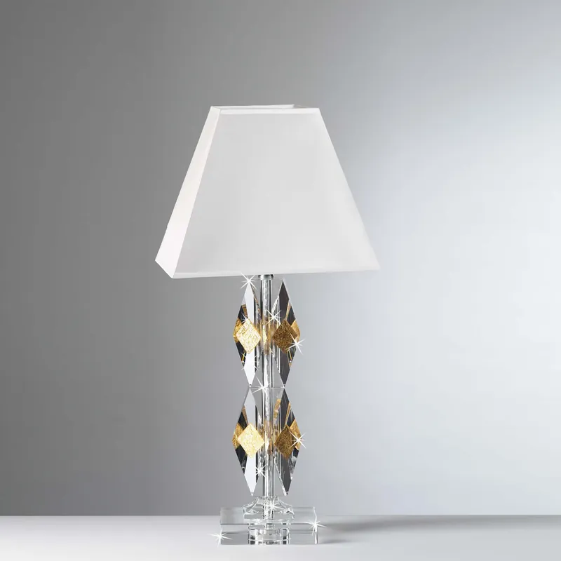 Lampda da tavolo in cristallo con paralume in tessuto - 40W - IP20 Economico