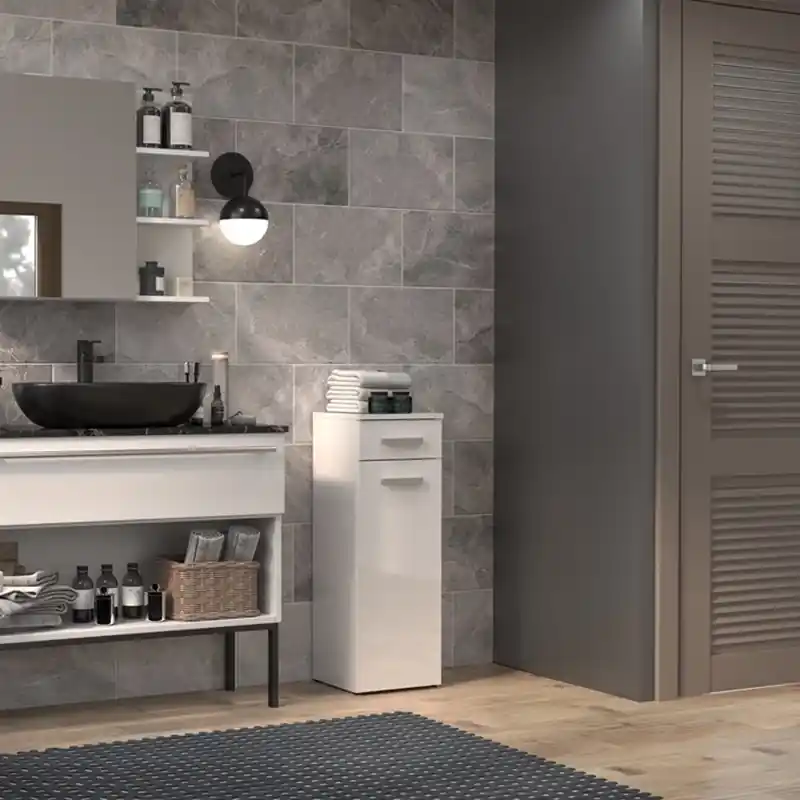 Colonna bagno a terra bassa 1 anta 1 cassetto 30xH85 bianco lucido Onda Prezzo Conveniente