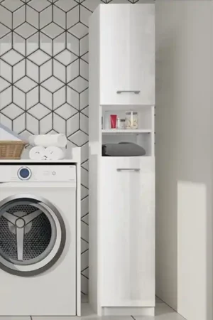 Acquista Ora Colonna bagno moderna 2 ante 1 ripiano 32xH180 bianco lucido Zen