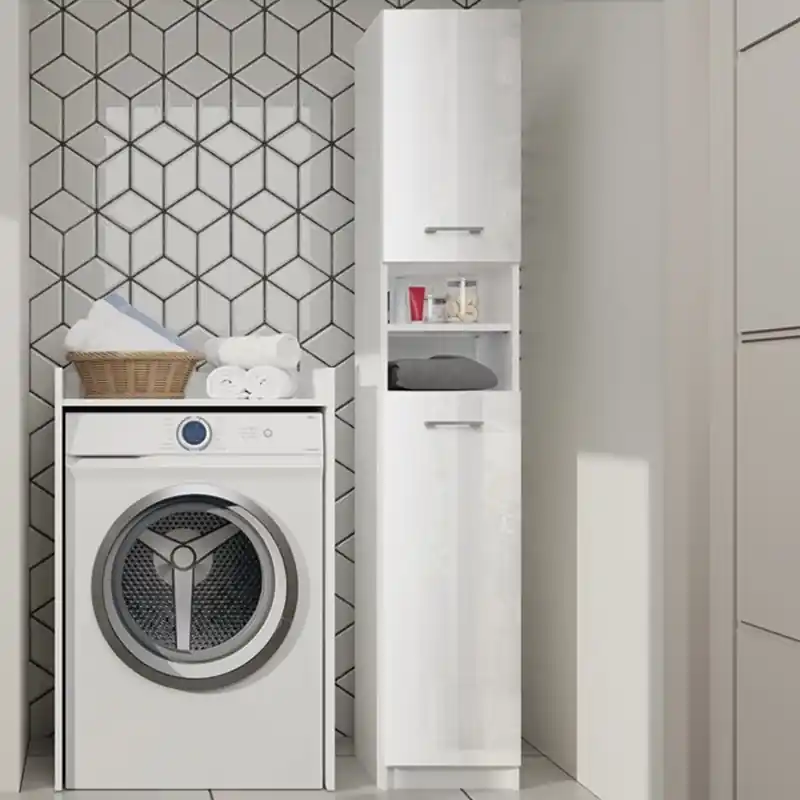 Acquista Ora Colonna bagno moderna 2 ante 1 ripiano 32xH180 bianco lucido Zen