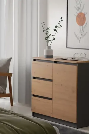 A Buon Prezzo Comò moderno 1 anta 3 cassetti 80xH75 antracite quercia Marcus