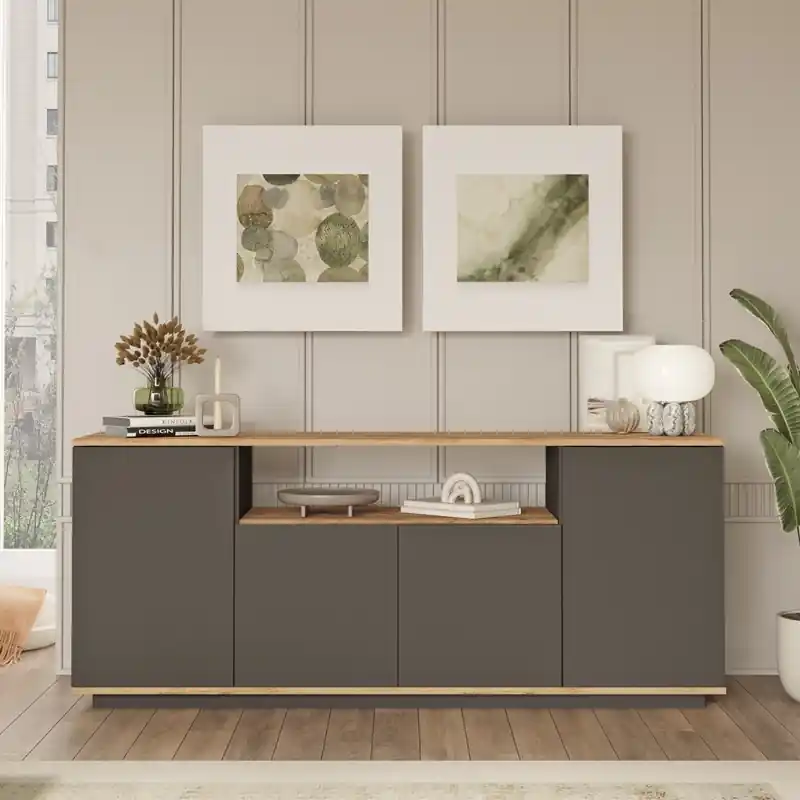 A Buon Prezzo Credenza madia moderna 180xH75 cm 4 ante antracite rovere Eliot
