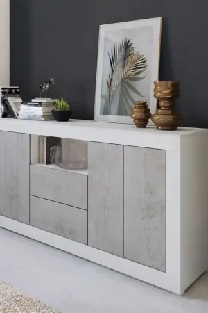 A Buon Prezzo Credenza madia moderna 2 ante 2 cassetti 184xH86 bianco cemento Pesaro