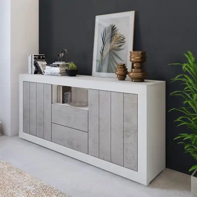 A Buon Prezzo Credenza madia moderna 2 ante 2 cassetti 184xH86 bianco cemento Pesaro