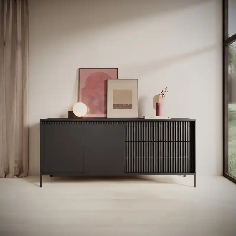 Occasione Imperdibile Credenza madia moderna 2 ante 3 cassetti 187xH81 nero Fedra