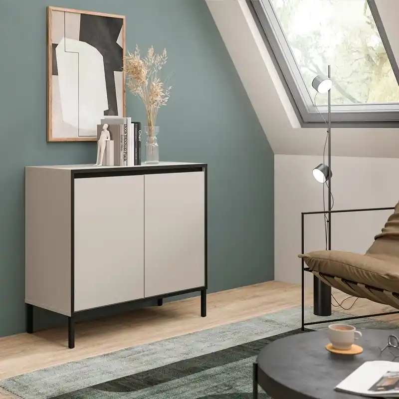 Credenza madia moderna 2 ante design 92xH83 beige nero Edena Di Tendenza