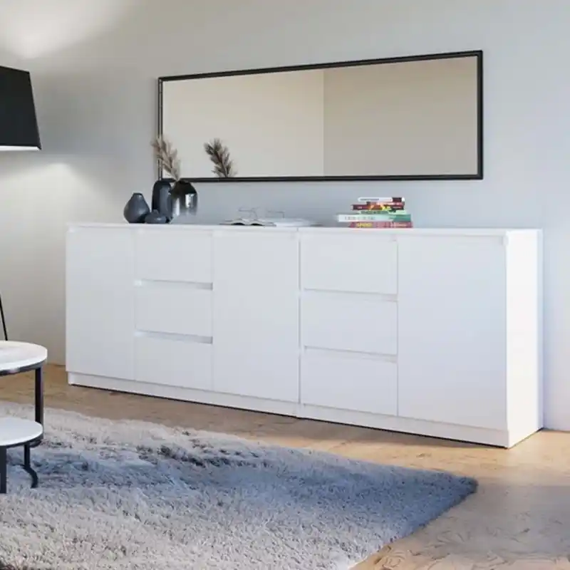 Credenza madia moderna 200xH75 3 ante 6 cassetti bianco Clara Novità