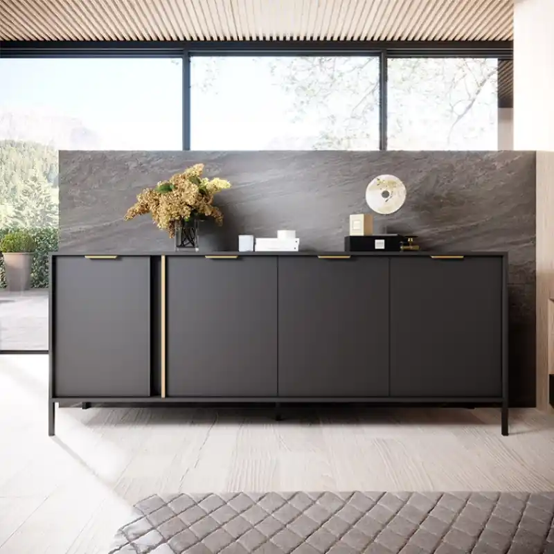 Credenza madia moderna 203xH81 4 ante antracite oro Sky Promozione Esclusiva