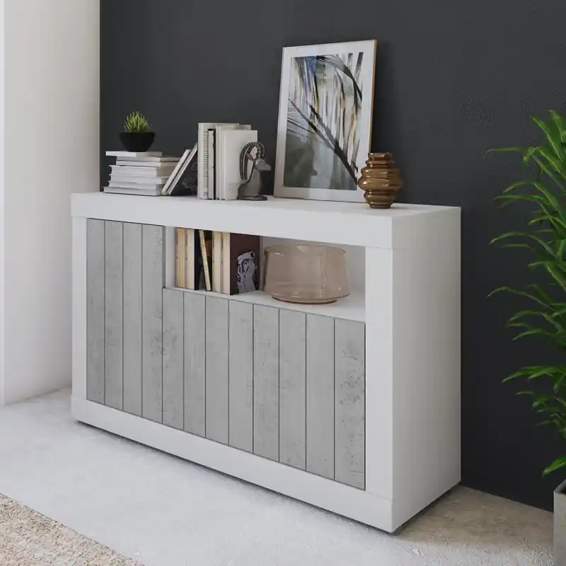 Compra Online Credenza madia moderna 3 ante 137xH86 bianco cemento Pesaro