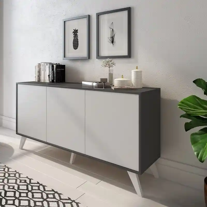 Credenza madia moderna 3 ante 154xH72 antracite bianco rovere Solen Offerta Lampo