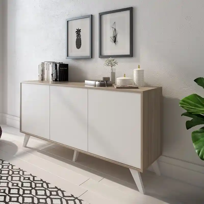 Popolare Credenza madia moderna 3 ante 154xH72 bianco rovere Solen