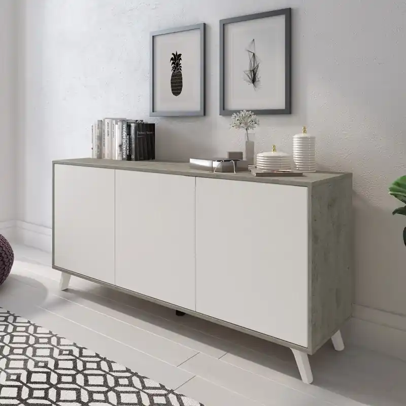 Credenza madia moderna 3 ante 154xH72 cemento bianco rovere Solen Popolare