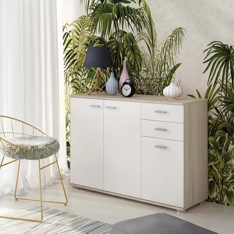 Compra Oggi Stesso Credenza madia moderna 3 ante 2 cassetti 103xH74 rovere bianco Gino