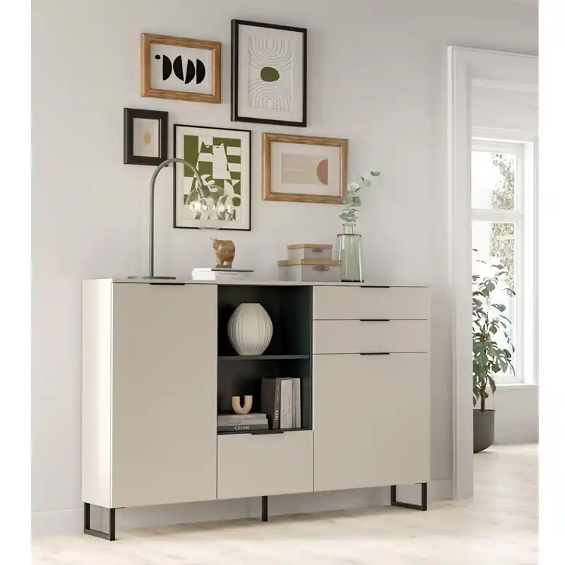 Promozione Credenza madia moderna 3 ante 2 cassetto 150xH112 beige Luxor