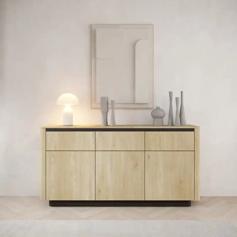 Compra Online Credenza madia moderna 3 ante 3 cassetti 163xH83 cm rovere nero Akira