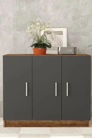 A Buon Prezzo Credenza madia moderna 3 ante design 89xH74 cm rovere scuro antracite Task