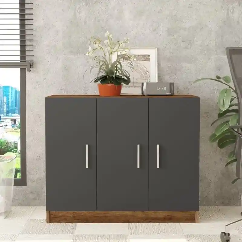 A Buon Prezzo Credenza madia moderna 3 ante design 89xH74 cm rovere scuro antracite Task