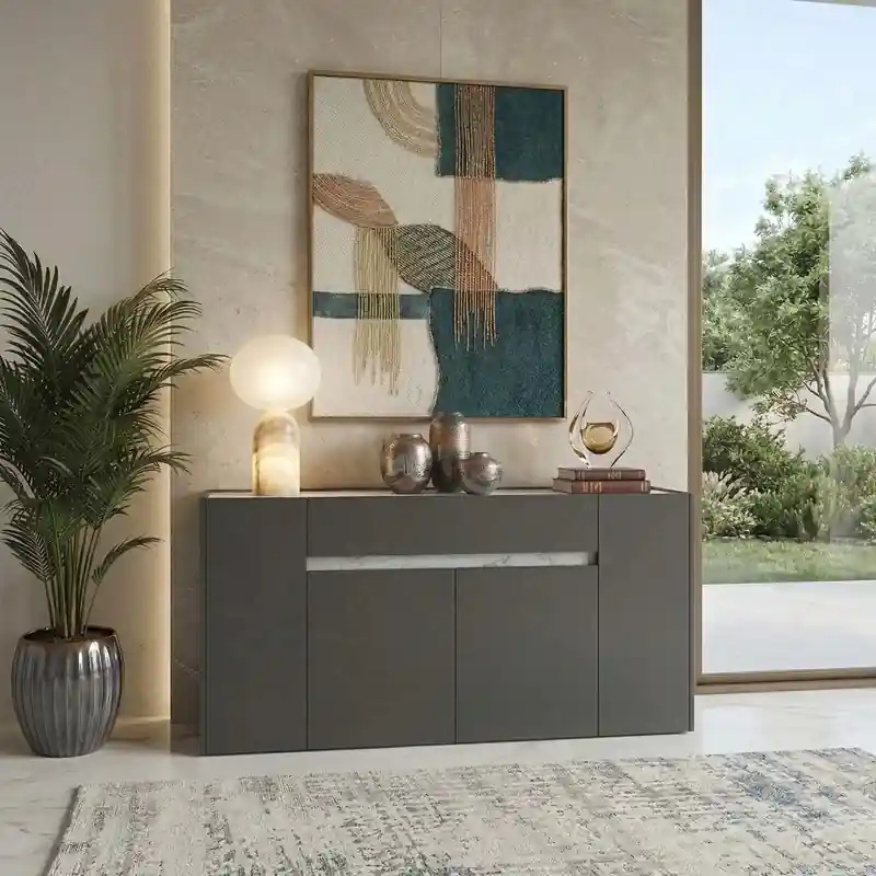 Miglior Prezzo Credenza madia moderna 4 ante 1 cassetto 170xH85 antracite marmo Vila