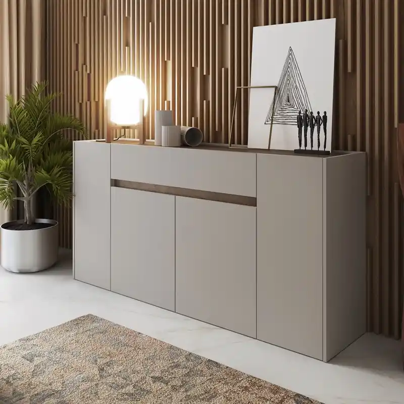 Credenza madia moderna 4 ante 1 cassetto 170xH85 beige noce Vila Offerta Lampo