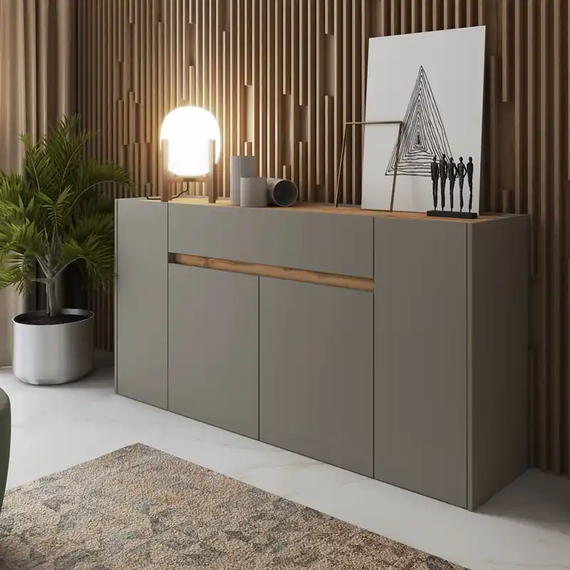 Credenza madia moderna 4 ante 1 cassetto 170xH85 grigio grafite rovere Vila Vendita Finale