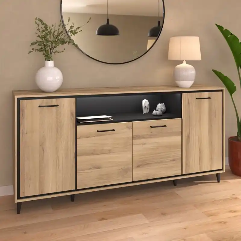Credenza madia moderna 4 ante 180xH86 rovere nero Voss Offerta