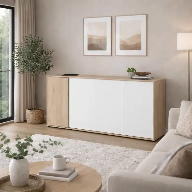 Prezzo Ridotto Credenza madia moderna 4 ante 184xH83 rovere bianco Vona