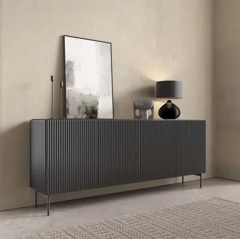 Credenza madia moderna 4 ante 195xH81 design nero Freya Di Tendenza