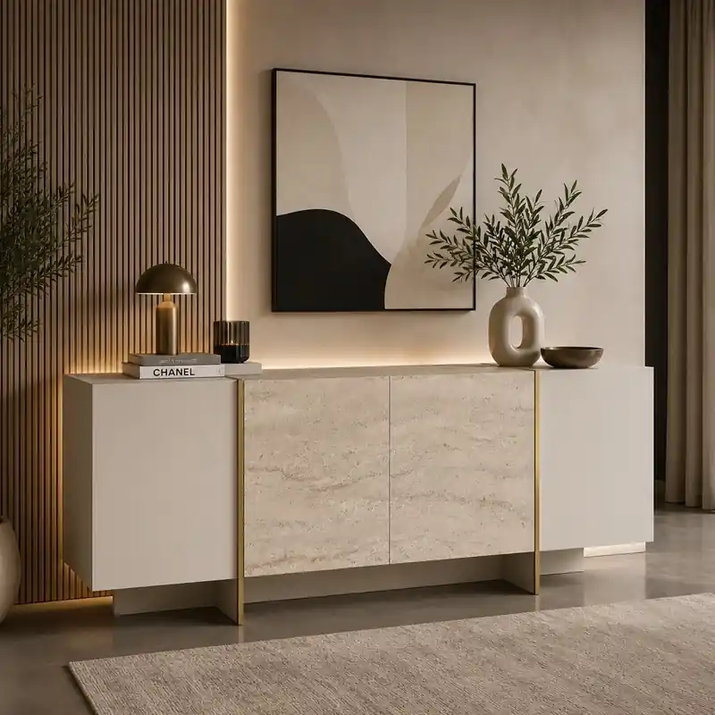 Popolare Credenza madia moderna 4 ante soggiorno 180xH75 cm beige marmo oro Forma