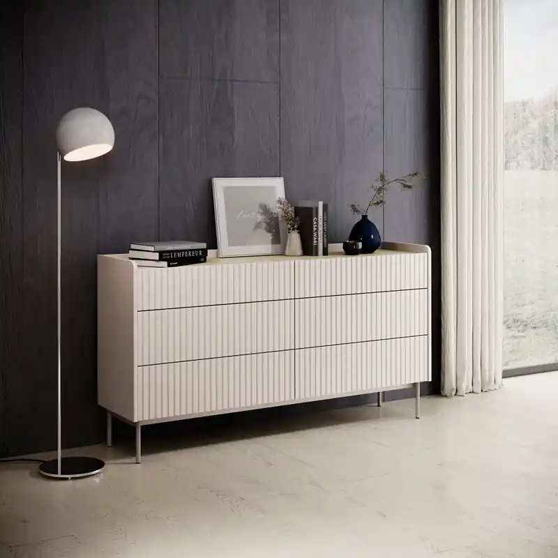Nuovo Arrivo Credenza madia moderna cassettiera 6 cassetti 153xH82 rovere beige Astrid
